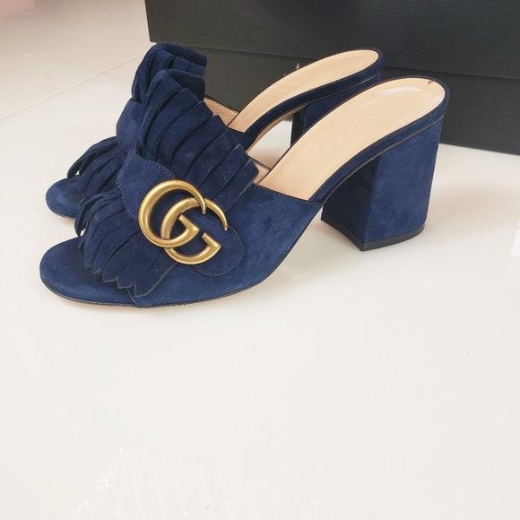 GUCCI Kid scamosciato blue ink mules - Picture 4 of 8